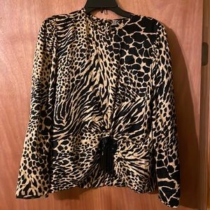 Silk blouse, animal print size 14 long sleeve, covered buttons in the back (MLB)